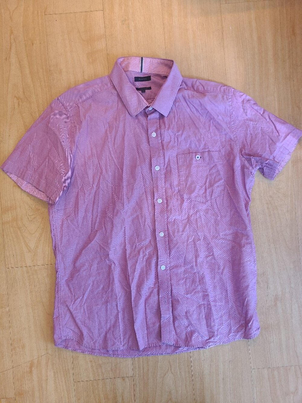 RW&CO Mens Shirt Size Large Short Sleeve Tailored Fit Pink Purple Patterned L